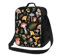 Gaakvrr Mushroom Lunch Box for Kids, Black Mushroom Lunch Bags for Boys Girls Reusable Portable Waterproof Lunch Bags with Adjustable Shoulder Strap and Side Pocket