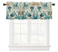 Gaakvrr Sea Turtle Valances Curtain for Windows Underwater, Ocean Animals Landscape Starfish Octopus Jellyfish Rod Pocket Short Window Valance Curtains 137x45cm