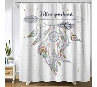 Gaakvrr Shower Curtain Follow Your Heart Boho Style with Tribal Ethnic Motifs Waterproof Bathroom Curtain Set with 12 Hooks (180x180 cm)