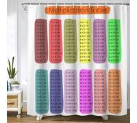 Gaakvrr Shower Curtain Math Multiplication Table 1-12 Educational Waterproof Bathroom Curtain Set with 12 Hooks for Kid's Bathroom (180x180 cm)