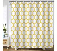 Gaakvrr Shower Curtain Yellow & White Hexagonal Pattern Geometric Waterproof Bathroom Curtain Set with 12 Hooks (150x180 cm)