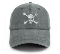 Gaakvrr Skull and Crossbones Baseball Cap for Men Women, Embroidered Skeleton Hat, Funny Adjustable Washed Denim Cotton Skull Hat(Grey)