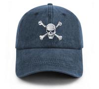 Gaakvrr Skull and Crossbones Baseball Cap for Men Women, Embroidered Skeleton Hat, Funny Adjustable Washed Denim Cotton Skull Hat(Dark Blue)