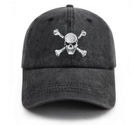 Gaakvrr Skull and Crossbones Baseball Cap for Men Women, Embroidered Skeleton Hat, Funny Adjustable Washed Denim Cotton Skull Hat