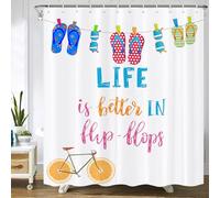 Gaakvrr Summer Hawaii Shower Curtain Life is Better in Flip Flops Waterproof Bathroom Curtain Set with 12 Hooks (180x180 cm)