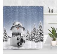 Gaakvrr Winter Christmas Shower Curtain, Cute Snowman Snowflake Scene Shower Curtains for Bathroom, Pine Tree Covered Snow Fabric Bath Curtains Set with Hooks 200x180cm
