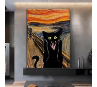 GAAXMG 1pcs Famous Art The Scream Funny Black Cat Poster Retro Oil Prints,Abstract Canvas Wall Art,Cat Portrait Animal Wall Art Living Room Decor Quirky Poster/Unframed (50 * 70cm)