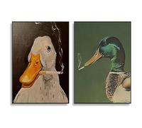 GAAXMG 2pcs Duck Fun Illustration Canvas Wall Art Painting Creative Smoking Duck Poster and Print Pictures,canvas print, funny farm art, animal portrait, home decor/Unframed (50 * 70cm)