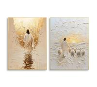 GAAXMG 2pcs Jesus Walking on Water Canvas Wall Art Christian Spiritual Wall Decor,Modern Religious Posters Prints,Jesus Shepherd Canvas Painting, Church Home Decor/Unframed (40 * 60cm)