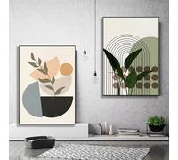 GAAXMG 2Pcs Modern Abstract Green Plants Leaf Sun Lines Wall Boho Art Canvas Painting Posters Prints Pictures Living Room Decor wall art No Frame/Unframed (40 * 60cm)