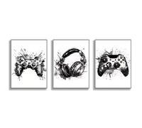 GAAXMG 3Pcs Black White Gaming Graffiti Wall Art，Abstract Gamepad Graffiti Posters Pictures Wall Art,Modern Canvas Painting，Gamer Room Home Decor/Unframed (50 * 70cm)