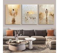GAAXMG 3pcs Jesus Walking on Water Canvas Wall Art Christian Spiritual Wall Decor,Modern Religious Posters Prints,Jesus Shepherd Canvas Painting, Church Home Decor/Unframed (40 * 60cm)