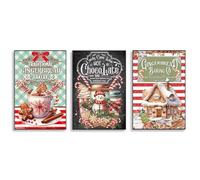 GAAXMG 3pcs Mrs Claus' Gingerbread Bakery Sign Wall Decor Gingerbread Sign Hot Chocolate Metal Tin Sign Christmas Kitchen Print Wall Art for Home Cafe Bar Coffee Decor/Unframed (30 * 40cm)