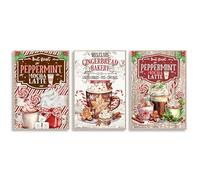 GAAXMG 3pcs Mrs Claus' Gingerbread Sign,Wall Art,Hot Cocoa Gingerbread Canvas Painting Prints,Gingerbread Cookies Sign, Metal Tin Sign,Sweet Treats Wall Art,Home Cafe Decor/Unframed (40 * 60cm)