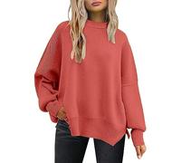 Gab Hoodie Color Fashion Casual Loose Knitted Split Round Neck Pullover Sweater Seaman Sweater (Red, M)