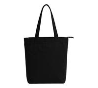 Gabardine Tote Bag with Zip, Large Shopping Bag, 100% Cotton, Reusable Shopper Bag with Inner Pocket for Women, black, 40 cm (W) x 45 cm (H) x 12 cm (D)