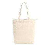 Gabardine Tote Bag with Zip, Large Shopping Bag, 100% Cotton, Reusable Shopper Bag with Inner Pocket for Women, beige, 40 cm (W) x 45 cm (H) x 12 cm (D)