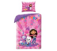 Gabby et la Maison Magique Children's Bedding Set, Duvet Cover 140 x 200 cm + Pillowcase 65 x 65 cm, with Pandy Paws, P'tichou and DJ Meow