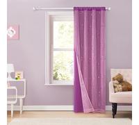 Gabby’s Dollhouse 2 Piece Sheer Overlay Window Panel Set 63” x 38” Curtain with Cakey Cat Foil Print, One Blackout Panel & One Decorative Sheer, Kids Bedroom Window Curtains, Rod Pocket Easy Hang