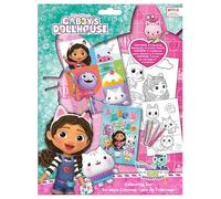 Gabby’s Dollhouse Colouring Set for Kids - 8 Colouring Sheets, 6 Colouring Pencils & Reusable Stickers - DreamWorks Activity Pack - Gifts for Girls Ages 3+