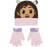 Gabby’s Dollhouse Kids Hat and Gloves Set, Girls Winter Beanie with 3D Cat Ears and Matching Gloves, Soft Warm Knit Hat & Gloves, Official Licensed Merchandise