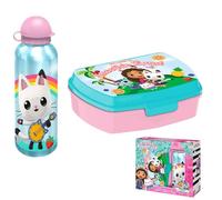 Gabby’s Dollhouse Kids Lunch Box & Aluminium Water Bottle Set - BPA-Free Plastic Snack Box & 500ml Leak-Proof Sports Bottle - Lightweight, Reusable School Lunch Set for Boys & Girls 3+