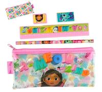 Gabby’s Dollhouse Stationery Set for Girls - 5Pcs Back to School Supplies | 18cm Zipper Pencil Case with Ruler, Eraser, Sharpener & Pencil | Cute Gabby School Kit for Kids Ages 3+ | Gift for Girls