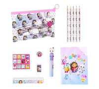 Gabby's Doll House Stationery Set, Includes Case Notebook Pen Stickers Pencil Ruler Eraser Sharpener and Colouring Pencils, Gift Set Stationery for Girls, multicoloured, Classic