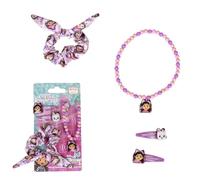 Gabby's Dollhouse Beauty Set - Includes 1 Fabric Scrunchie, 2 Hairpins and 1 Necklace - Multi-Composition - Inspired by Gabby and Panty Paws - Original Product Designed in Spain