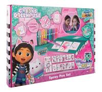 Gabby's Dollhouse | Blow Pens | 12 Pens And 16 Stencils | Airbrush Art Set | Mess-free desktop box with airbrush spray pens, reusable stencils, pen holder and white paper, colouring kit for ages 3+