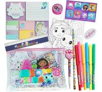 Gabby's Dollhouse Colouring Set - 9-Piece Travel Stationery Kit for Kids - Gabby Cat Colouring Set with Markers, Stickers, Notebook, Pencil Case - Gift for Girls
