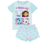 Gabby's Dollhouse Girls Blue Pyjama Set | Kids Blue Short Sleeve T-Shirt and Shorts PJs Set | Gabby Cakey Cat Mercat Pandy Paws | Official Merchandise | Cosy Gift Merchandise