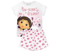 Gabby's Dollhouse Girl's Paw-some Dreamer Text Love Hearts Short Sleeve Short in White | Size: 2-3 Years Gabby's Dollhouse White 2-3 Years