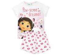 Gabby's Dollhouse Girls White Paw-some Dreamer Text Love Hearts Short Sleeve Short Leg Pyjama Set - 5-6 Years