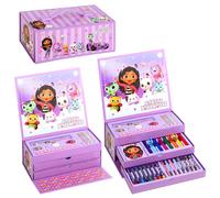 Gabby's Dollhouse Kids 34pc Colouring Art Stationery Set with Watercolour Felt Tip Pens Crayons and Pencils Travel Set for Children