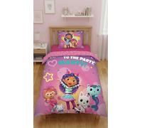 Gabbys Dollhouse Marty Single Duvet Cover 140x200 + Pillowcase Microfibre | Reversible bedding | Marty invites you to the cat party | Soft microfibre quick dry Oeko-Tex | Girls 4-12