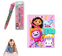 Gabby's Dollhouse Secret Diary with Code and Sound, 6-in-1 Retractable Rainbow Pen, Girls Travel Journal, Writing and Drawing Stationery Set, Back to School Supplies, Birthday Gift for Kids Age 6+