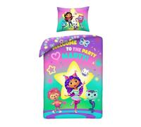 Gabbys Dollhouse Single Duvet Cover 140x200 + Pillowcase 70x90 Marty Gift | Reversible bedding | Microfibre Oeko-Tex quick dry | Pandy Paws | Girls 4-12 | Welcome to the Party | Bedroom deco