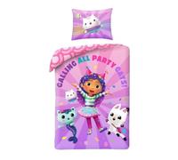 Gabbys Dollhouse Single Duvet Cover 140x200 + Pillowcase Calling Party Cats | Reversible bedding | Soft microfibre Oeko-Tex quick dry | Pandy Paws | Girls 4-12 | Gift idea | Machine washable