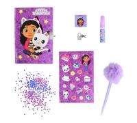 Gabby's Dollhouse Stationery Set, Includes 1 Pom Pom Pen, Sequins, Stickers, Notebook Lock and Keys, Gift Stationery Set for Girls