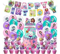 Gabby's Dollhouse Theme Girls Birthday Decoration Balloon Banner Cake Toppers Set Party Supplies