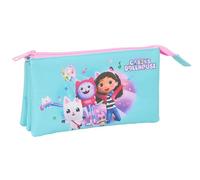 GABBY'S DOLLHOUSE Triple Pencil Case, Children's Pencil Case, Ideal for School-Age Children, Comfortable and Versatile, Quality and Strength, 22 x 3 x 12 cm