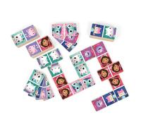 Gabby's Dollhouse Wooden Dominoes - Fun Matching Game for Kids - Illustrated with Kitty Characters - Durable Wooden Pieces in a Handy Portable Tub