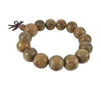 Gabcus 14mm Wood Bracelet Link Wrist Tibetan Buddhist Green Sandalwood Beads Prayer Mala Chinese Knot Elastic Men,Women