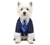 GabeFish Pets Wedding Jackets Suit for Dogs with Bow Tie Puppy Cat Formal Clothes Shirt Tuxedo (BlueStriped, XL (Chest 18.8in/48cm)