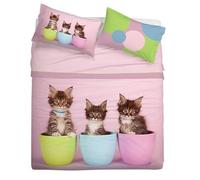 GABEL Cats Double Bedspread Set, Cotton, Pink, Queen-Size Bed