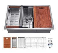 GABETLET Kitchen Sink, 27 Inch Undermount Kitchen Sink, Deep Single Bowl Stainless Steel Kitchen Sink 16 Gauge with Nano Coating & Brushed Finish, Handmade Workstation Sink with Ledge and Accessories