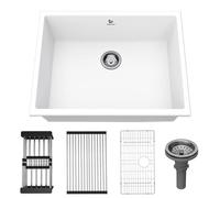 GABETLET Quartz Kitchen Sink, 20 Inch White Undermount Kitchen Sinks, Deep Single Bowl Granite Composite Sink, Modern Sinks Providing Complete Accessories, Spacious Workspace and Easy Cleaning