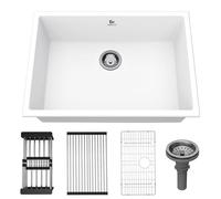 GABETLET Quartz Kitchen Sink, 23 Inch White Undermount Kitchen Sinks, Deep Single Bowl Granite Composite Sink, Modern Sinks Providing Complete Accessories, Spacious Workspace and Easy Cleaning