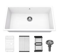 GABETLET Quartz Kitchen Sink, 32 Inch White Undermount Kitchen Sinks, Deep Single Bowl Granite Composite Sink, Modern Sinks Providing Complete Accessories, Spacious Workspace and Easy Cleaning